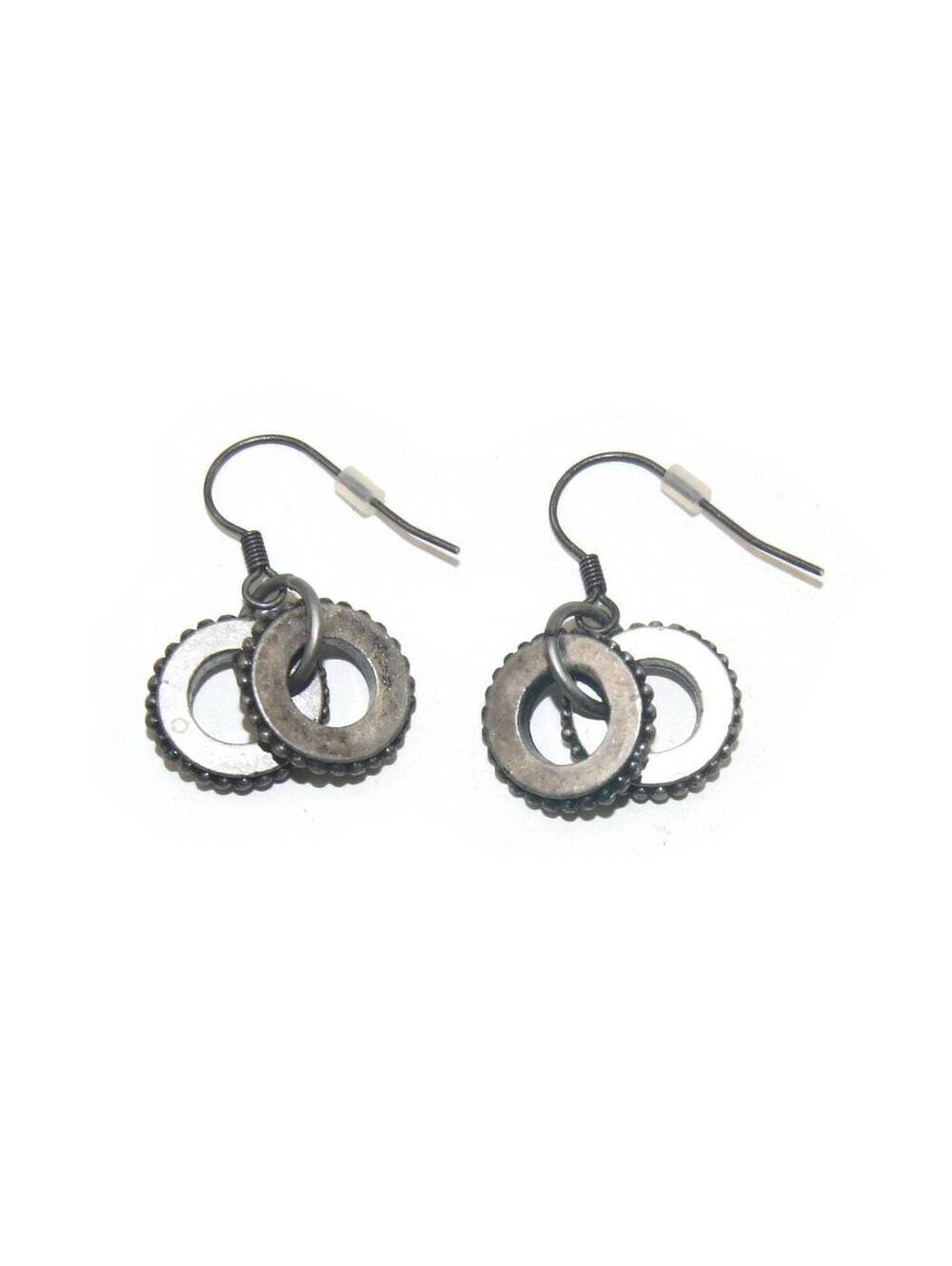 Vintage Silver Tone Washer Dangle Earrings with Hook Backs for Pierced Ears.
